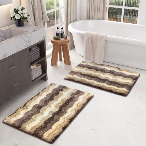 Image of Luxe Home Birmingham Bath Mat Super Soft Microfiber 2200 GSM Bathroom Mats Water Soak Anti-Skid Door Mats for Home Combo, Bedroom, Floor Mat 38x58 cm (Amber) Pack of 2