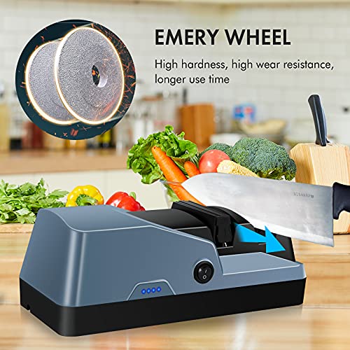 Upmsx Professional Electric Knife Sharpener With Emery Wheel And 15-Degree Bevel, Restore/Repair/Polish Blades For Straight Knives, Rechargeable Electric Blade Sharpeners, 2-Stage, Blue. #TOP3
