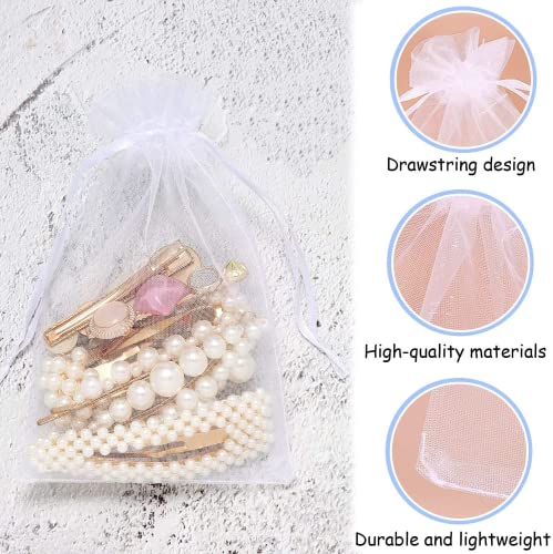 Intckwan 50 Stück Weiß Organzasäckchen 9 x 12 cm, Organza Beutel Geschenk Schmuck Hochzeit Bonbonsbeutel Mit Satin-Kordelzug Für Festival Party und Hochzeit…