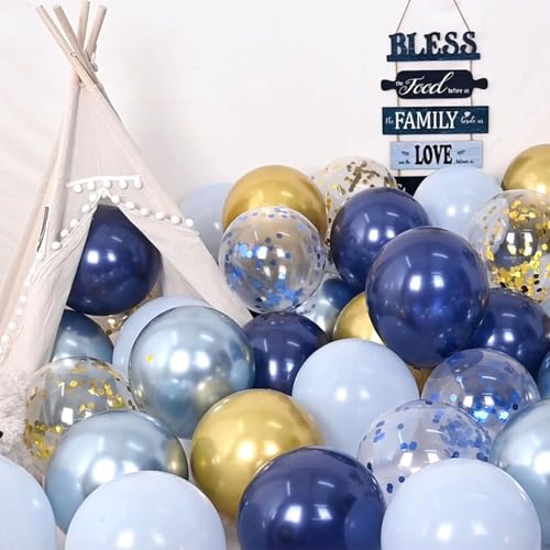 Image of Navy Blue and Gold Balloons,65pcs 12 inch Different Shades Blue Gold Balloon with Metallic Gold Confetti Balloons for Birthday Graduation Wedding Bridal Shower Baby Shower Father's Day