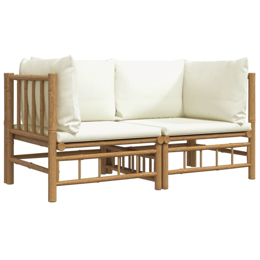 Hothingwell Sofa narożna ogrodowa bambusowa 2-częściowa poduszka biała | Trwały materiał, wygodne siedzisko, modułowa konstrukcja, łatwy montaż
