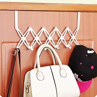 HOKIPO Adjustable Over The Door Hook Hanger, Stainless Steel Heavy Duty Door Hanger for Clothes, Coats, Robes, Hats, Towel Rack Organizer, Bathroom Hooks , Pack of 1 , Silver