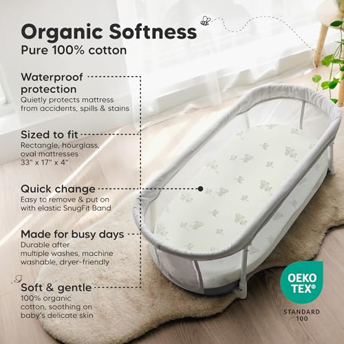 Image of 2-pk Waterproof Bassinet Sheets Girls, Boys, Cotton - 33x17 Universal Bassinet Mattress Pad Protector Cover, Compatible with Graco, Baby Delight, Chicco, Halo Bassinest Swivel Sleeper Fitted (Elly)