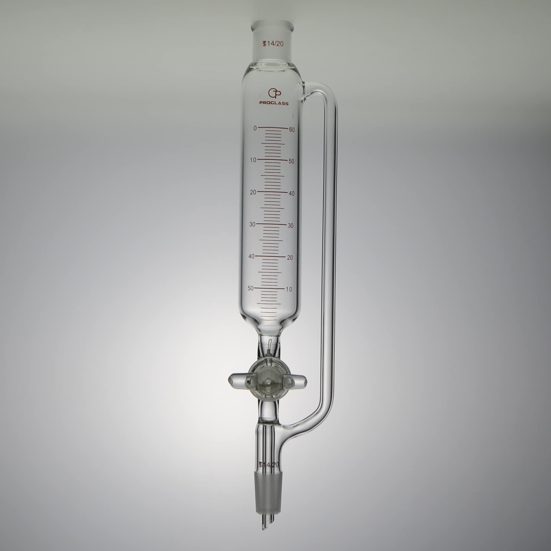 Proglass 60mL Graduated Pressure Equalizing Funnel Glass Stopcock (14/20)