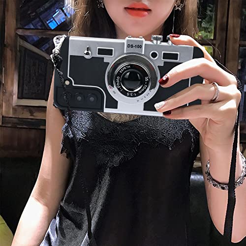 Awsaccy Emily In Paris Phone Case For Samsung Galaxy S21 5G 6.2 Inch Camera Case Vintage Cover Cute 3D Cool Unique Design Silicone Case With Removable Neck Strap Lanyard For Girls Women Black #TOP3