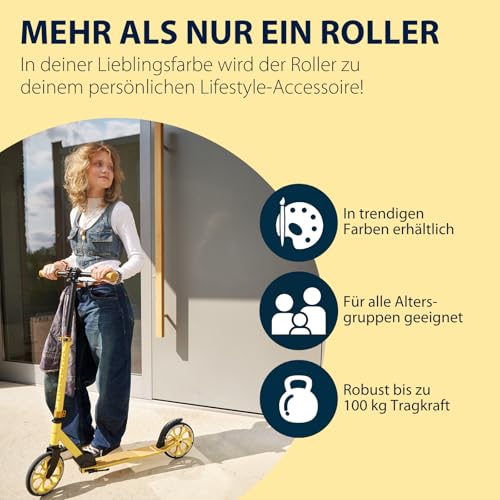 HUDORA Scooter Up 200 - Ger&auml;uscharmer Aluminium-Roller f&uuml;r bis zu 100kg - H&ouml;henverstellbarer & zusammenklappbarer Tretroller - Ruckelfreier Kick-Scooter f&uuml;r Kinder/Jugendliche & Erwachsene
