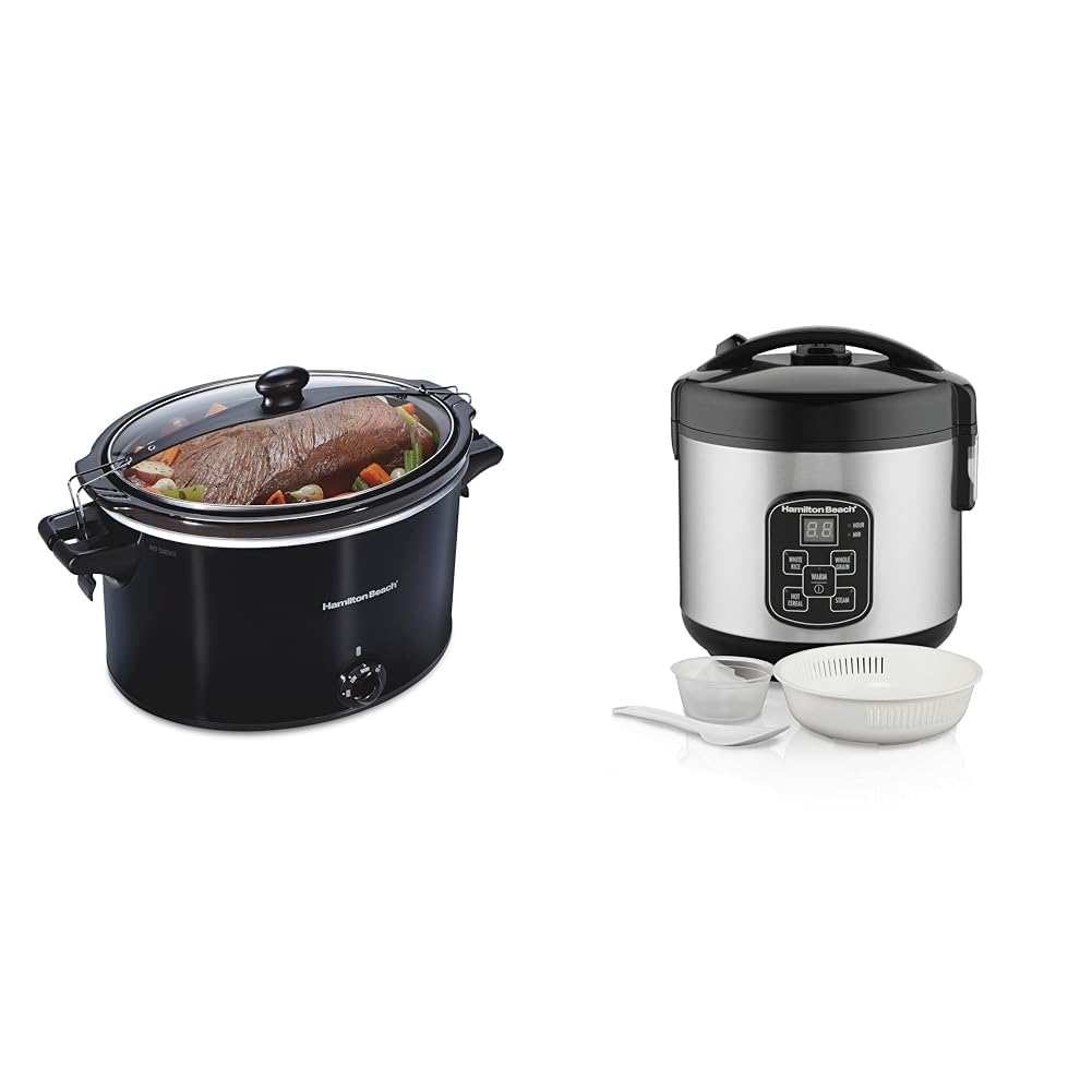 Hamilton Beach Slow Cooker Digital Programmable Rice Cooker Food Steamer 8 Cups Cooked 4 Uncooked With Steam Rinse
