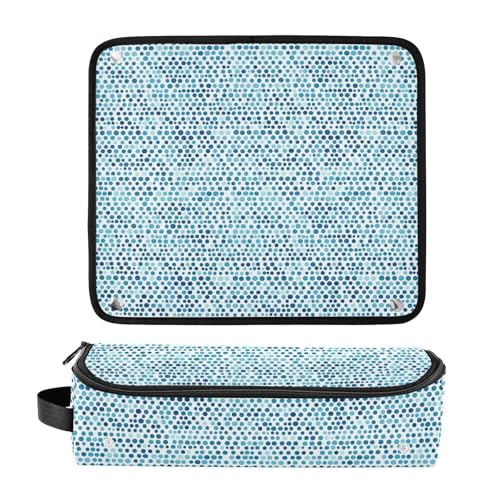 Bolsa de viaje para herramientas de cabello con diseño Blue Polka Dots Marble, resistente al calor, para planchas, rizadores y accesorios de cuidado capilar, organizador portátil miniatura 3