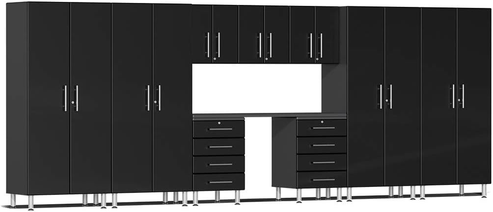 Ulti-MATE UG22101B 10-Piece Garage Cabinet Kit with Recessed Worktop in Midnight Black Metallic