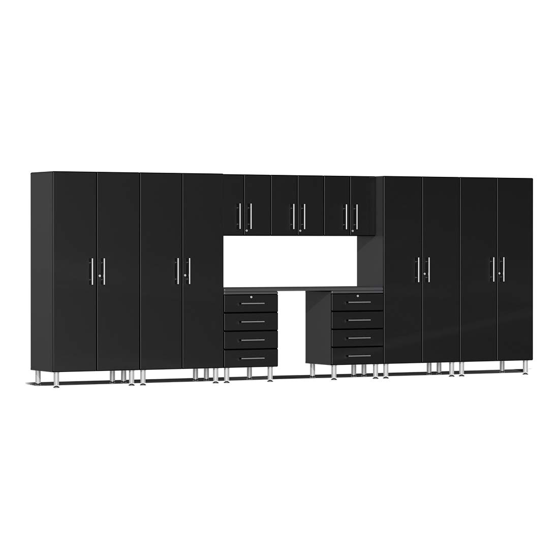 Ulti-Mate UG22101B 10-Piece Garage Cabinet Kit with Recessed Worktop in Midnight Black Metallic