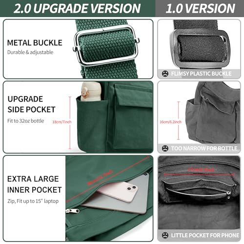 Image of KALIDI Canvas Tote Bag Large Hobo Crossbody Shoulder Handbag Zipper Messenger Bag for Women or Men Casual College Work