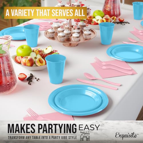 Image of Exquisite 350 Pcs Gender Reveal Plates and Napkins Party Supplies Plate Set | Sturdy Plastic Dinnerware Set With 9 inch & 7 inch Plates, 12 Oz Cups, Lunch Napkins and Cutlery Serves 50 for Birthdays & Everyday
