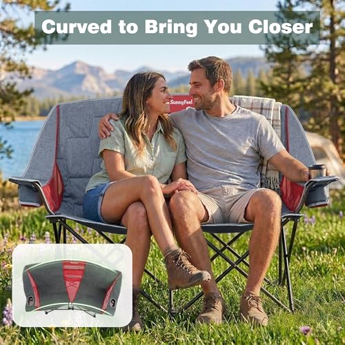 Image of SUNNYFEEL Folding Double Camping Chair Oversized Loveseat for Adults