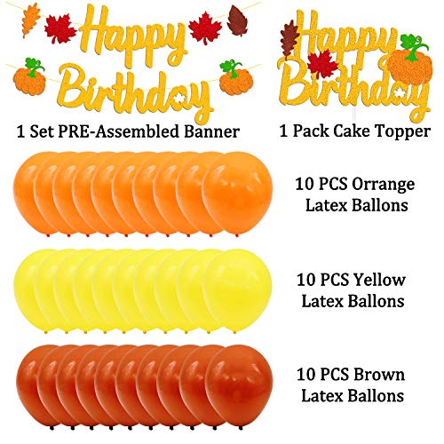 Pumpkin Happy Birthday Decorations Fall Birthday Banner Pumpkin Cake Topper Latex Balloons For Kids Boy Girl Autumn Maple Leaves Mantle Thanksgiving Day Seasonal Festival Themed Party Supplies #TOP5