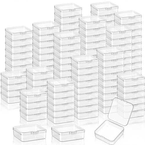 Image of SATINIOR 300 Packs Clear Small Plastic Containers Transparent Storage Box with Hinged Lid in Bulk for Jewelry Hardware Crafts Small Items(2.52 x 2.52x 0.79 Inch)