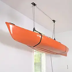StoreYourBoard Sistema de polia de teto de caiaque e canoa, guincho de armazenamento de montagem em garagem, suporta 68 kg, organizador interno