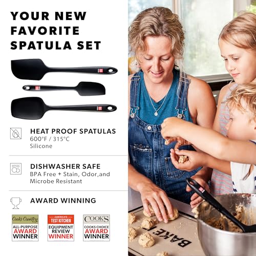 DI ORO® 3-Piece Silicone Spatula Set - 315°C Heat Resistant Non Stick Rubber Kitchen Spatulas for Cooking and Baking - Award-Winning Professional