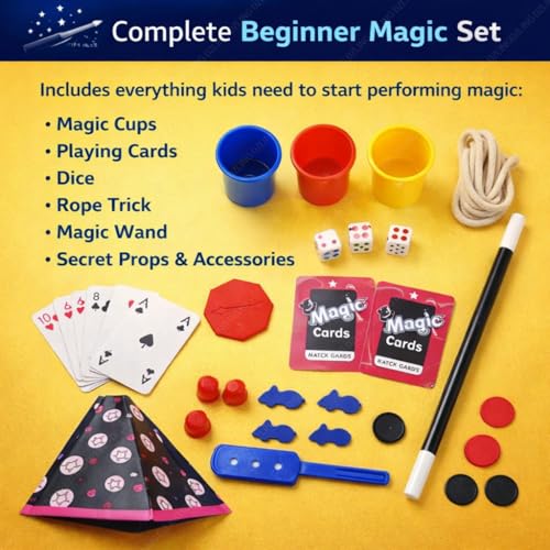 Image of DZLING 70 Tricks Magic Kit for Kids - Learn the Art of Magic with Cups, Cards, Rope & Wand | Beginner Magic Set | Educational Magic Toy | Magic Game Set for Boys & Girls 8+ Years (Magic 90)