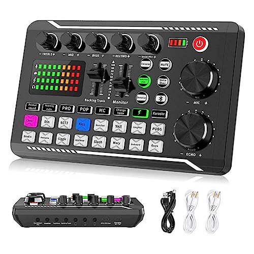 Kit de tarjeta de sonido, mezclador de interfaz de audio profesional para DJ, estudio de producción de podcast TODO EN UNO portátil con micrófono XLR para transmisión en vivo, configuración de es