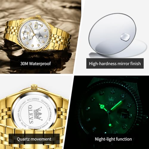 Image of OLEVS Mens Watches Luxury Diamond Calendar Stainless Steel Male Watches Business Dress Waterproof Luminous Fashion Watch for Men