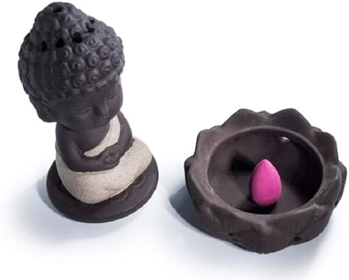 Miniatura 3 de DMtse Lindo Buda de cerámica Zen meditación sentado estatuas de loto estatuas de Buda, quemador de incienso, tablero de cenizas, aromaterapia para