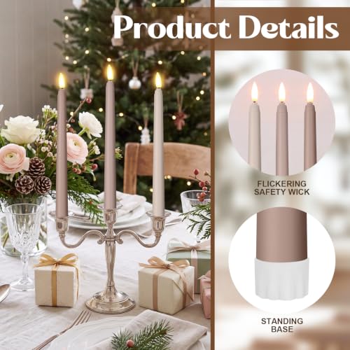 Image of Macarrie 24 Packs Flameless Taper Candles Battery LED 11 inch,Morandi Brown | Fake Candlelight Flameless Candlesticks Flickering Tapered for Weddings, Parties, Decor, Summer Fall Event