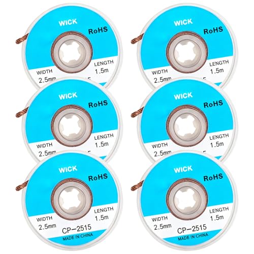 6pcs Solder Wick2.5mm*1.5m Desoldering Wick with Flux No-Clean Desoldering Wick Braid Desolder Soldering