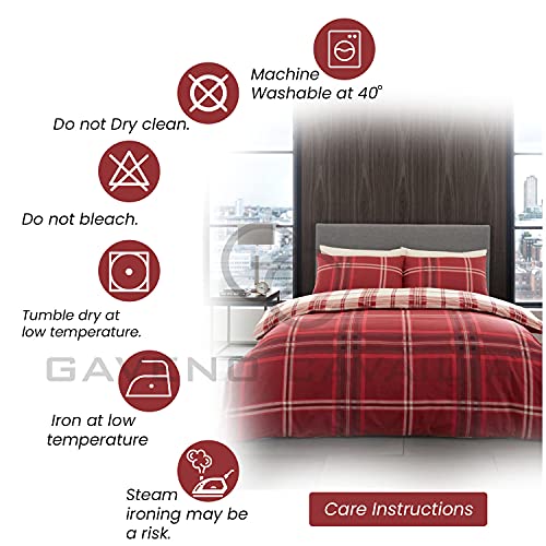 GC GAVENO CAVAILIA Duvet Cover Sets, Reversible Bedding Bed Set, Polycotton Quilt Covers, Bardsley Check-Red, Double, Double Duvet Set - Cosy Home Interiors GC GAVENO CAVAILIA Duvet Cover Sets, Reversible Bedding Bed Set, Polycotton Quilt Covers, Bardsley Check-Red, Double, Double Duvet Set - Image 4