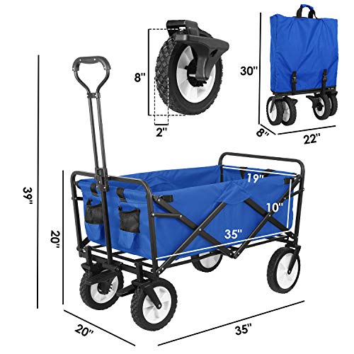 HEMBOR Collapsible Outdoor Utility Wagon, Heavy Duty Folding Garden Portable Hand Cart, with 8