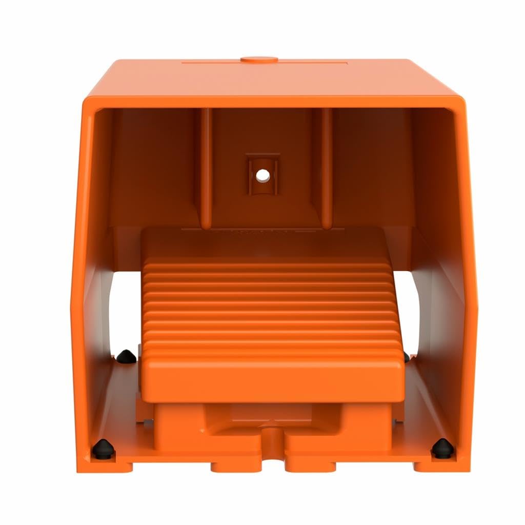 Schneider XPER511 Fußschalter – Metall, Orange, Mit Schutzhaube, 2Ö+2S