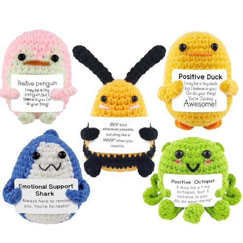 5-Piece Crochet Animals Funny Gifts - Shark, Duck Knitted Dolls w...