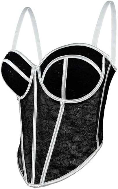 Slim Fit Sexy See-Through Mesh Vest Suspender Low-Cut Contrast Color Waist Slim Fit Breathable Shaping Fishbone Bra(Black -1,40C)