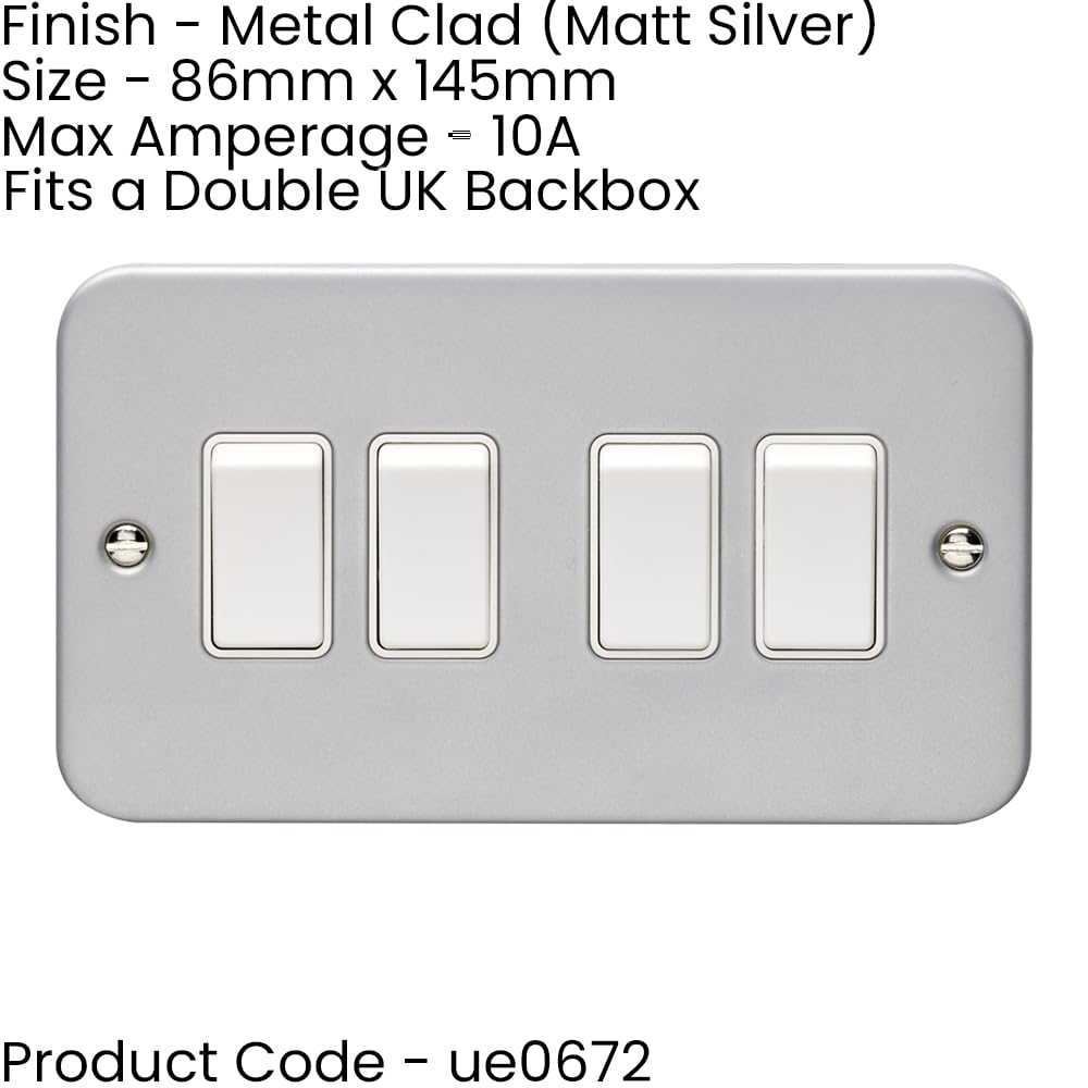 Vierfach-Lichtschalter, 2-Wege, 10 A, robuste Metallklemme, weiße Wippe, dekorative Küche, Wohnzimmer, Schlafzimmer, 3 Stück