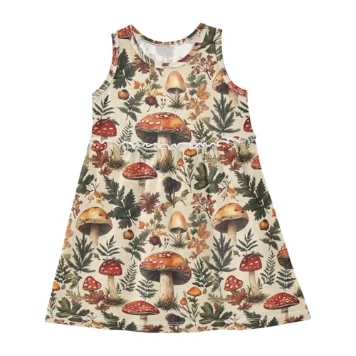 JUNZAN Mushroom Beige Girl Summer Dress Toddler Kids A-line Sundress Comfy Outfits
