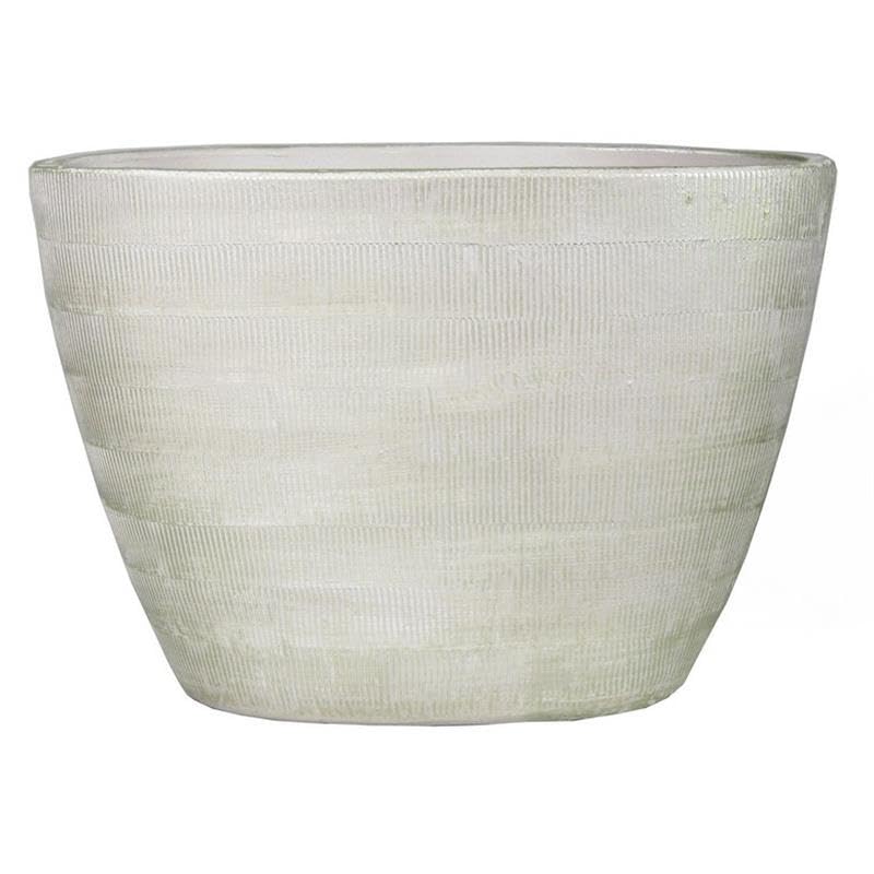 INNA-Glas Owalna doniczka ceramiczna Delta, jasnoszaro-biała, 33x16,5x23 cm | z rowkami - doniczka