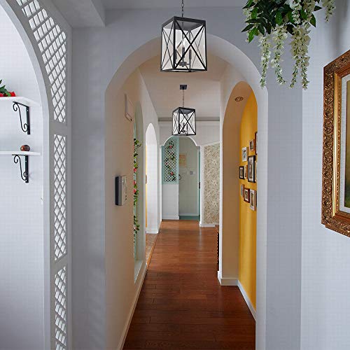 MELUCEE 3-Light Outdoor Chandelier Lighting Black Indoor Lantern Pendant Light Exterior Ceiling Light Fixtures with Clear Glass for Patio Porch Entryway - Thumbnail 5