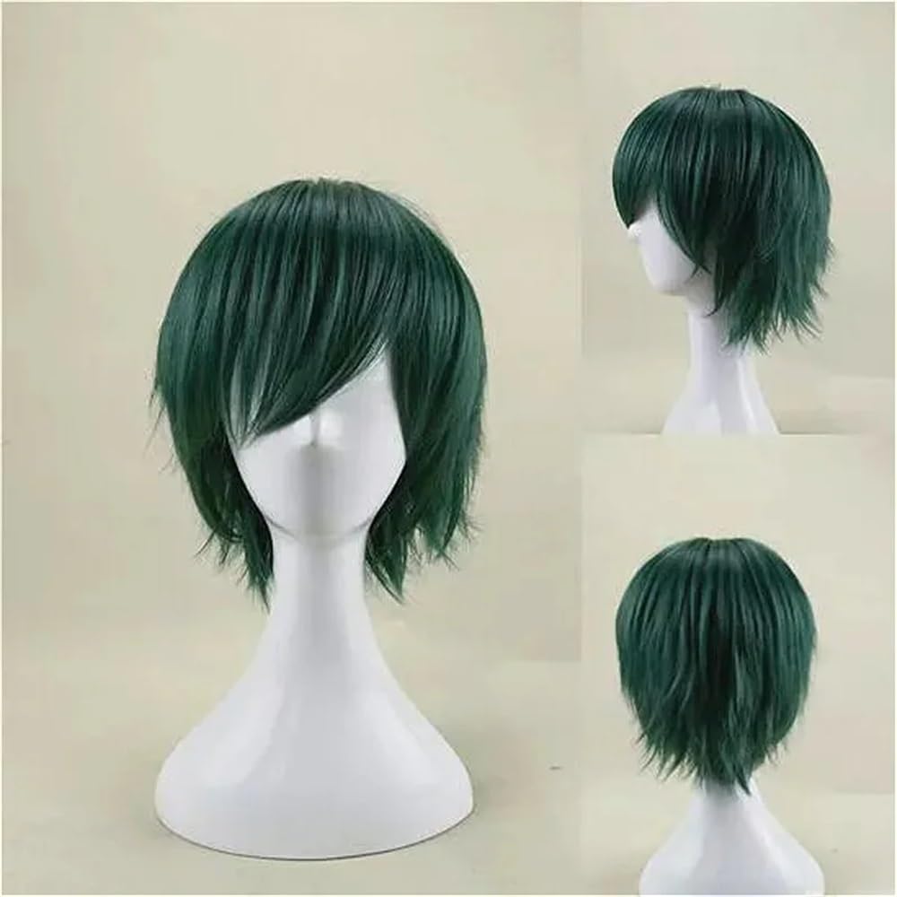 Capelli corti unisex da 12 pollici, parrucca BOB da festa con frangia, parrucche for costumi di Halloween Soffice e Naturale(Green)
