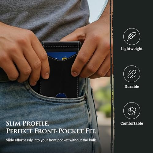 Image of ROGUE WALLET Genuine Leather Minimalist Wallets - RFID Blocking with Money Clip - Interior & Exterior Card Pockets & More - Gift for Men (Black)