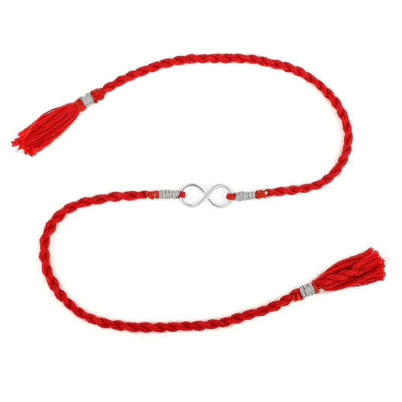 Image of ROOVI Pure 925 Sterling Silver Rakhi for Bhai with Roli Chawal | Chandi Ki Rakhi Original | Krishna Morpankh, Trishul, Ganesh, Ram, Om, Evil Eye, Infinity Rakhi for Brother With Certificate