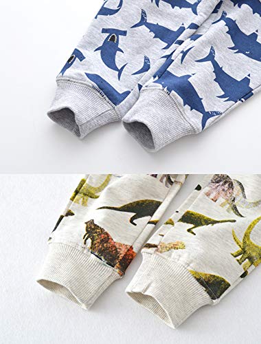 Image of HUAER& Baby Boy's Jogger Pants Dinosaur Car Animal Print Drawstring Elastic Sweatpants (1-Pack 2-Pack)