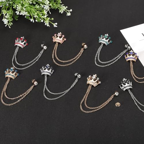 Image of PATIKIL Crown Hanging Chain Brooch Pins, Rhinestone Suit Pins Fashion Crystal Lapel Pins