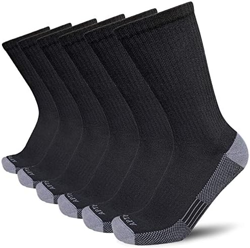 APTYID mens Boot Socks APTYID Men's Moisture Wicking Cushioned Crew Work Boot Socks, Size 9-12, Black, 6 Pairs (pack of 6)