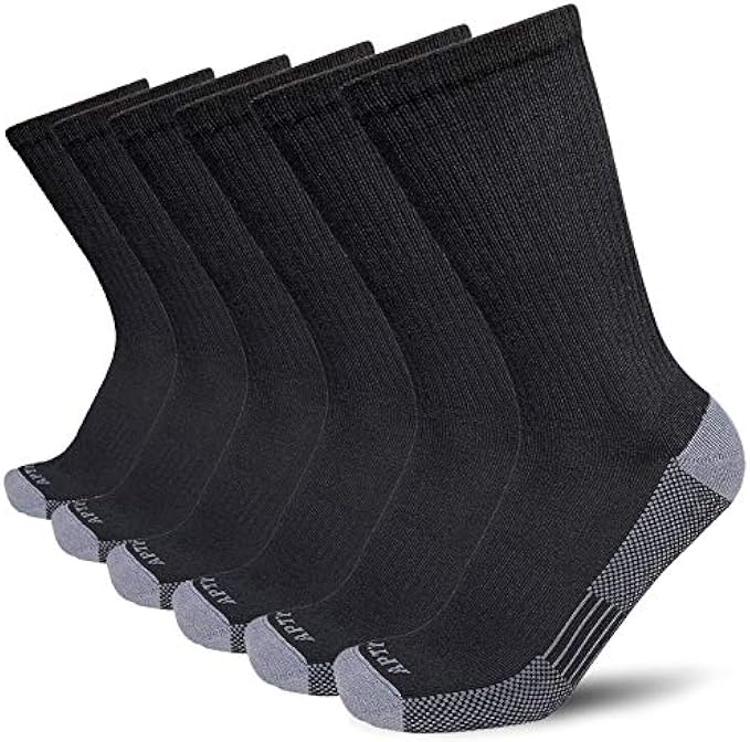 APTYID Men's Moisture Wicking Cushioned Crew Work Boot Socks (4-6 Pairs)