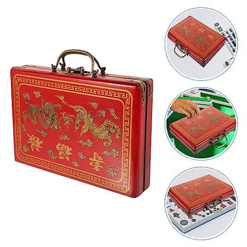 Caja portátil vintage para mahjong de madera miniatura 5