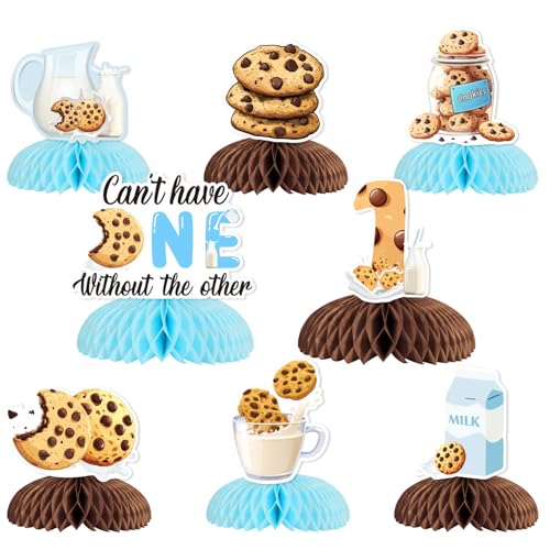 Cheereveal Milk and Cookies 1st Birthday Decorations for Twins, 8pcs Can't Have One Without The Other Honeycomb Centerpieces, One Sweet Cookies Birthday Baby Shower Party Supplies for Boys
