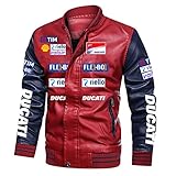 EKHII Ducati Herren Lederjacke Motorradjacken Pu-jacken Winddichter Stehkragen Gedruckt Baseballuniform Sweatshirts Dicker Warmer Mantel-red||4XL