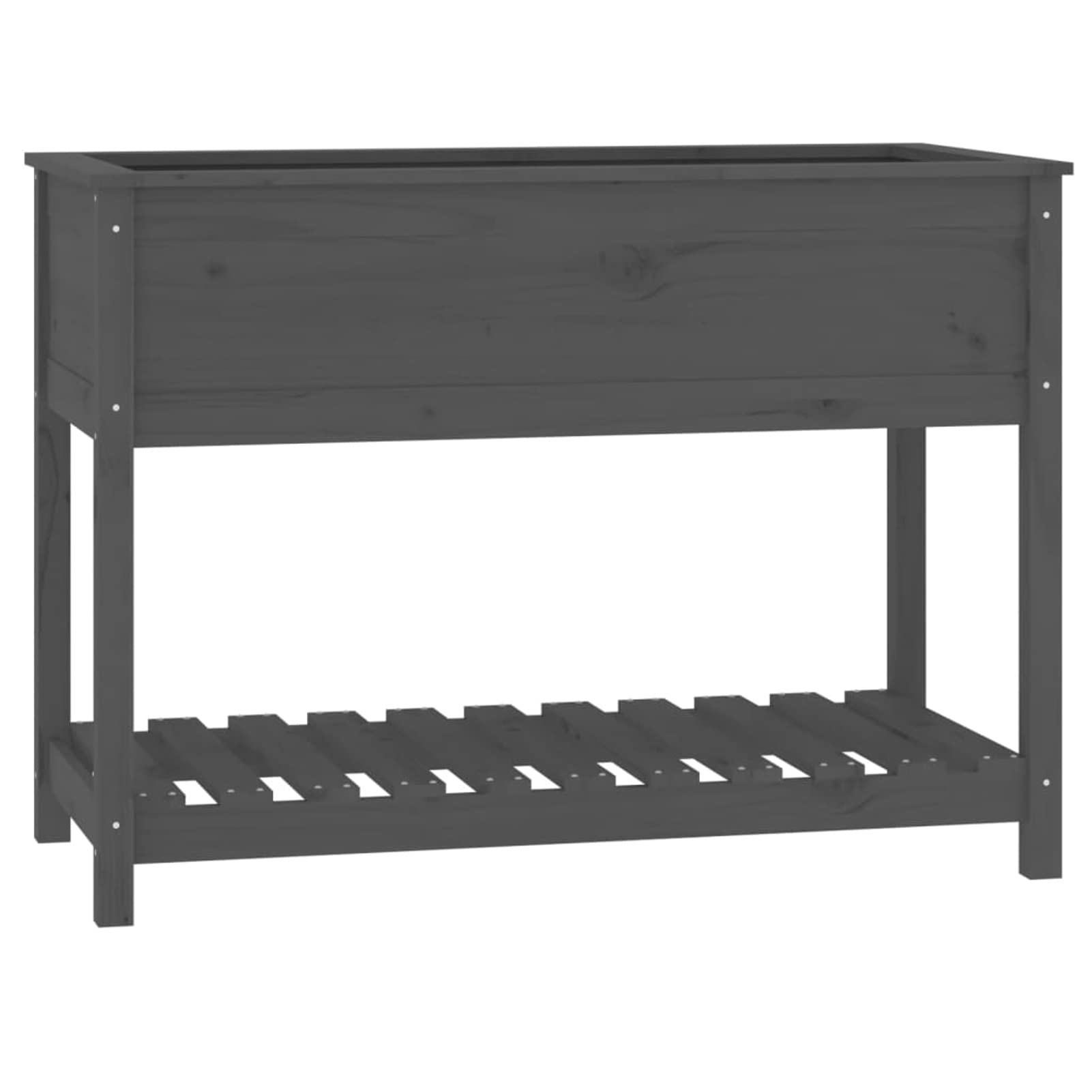 Homgoday Sadzarka z kratką do ogrodu, skrzynka na kwiaty z półką szara 111,5 x 54 x 81 cm z litego drewna sosnowego, sadzarka grillowana do ogrodu, donica na zewnątrz, donica balkonowa