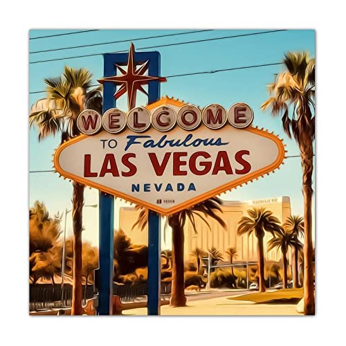 Décoration de table paysage urbain Las Vegas en bois 40x40