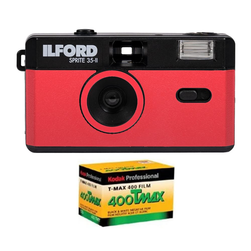 Ilford Sprite 35-II Reusable/Reloadable 35mm Analog Film Camera (Red and Black) with Kodak Professio
