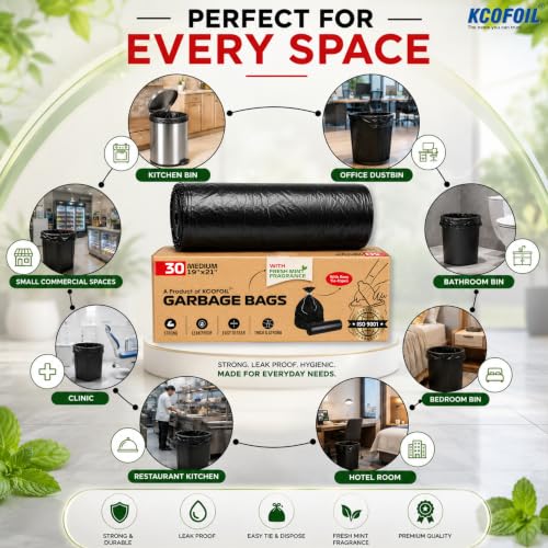 Image of Scented Garbage Bags Medium 19 x 21 Inches 90 Count Plant-Based Biodegradable Heavy Duty Dustbin Bags Trash Bags with Detachable Drawstrings for Dry & Wet Waste
